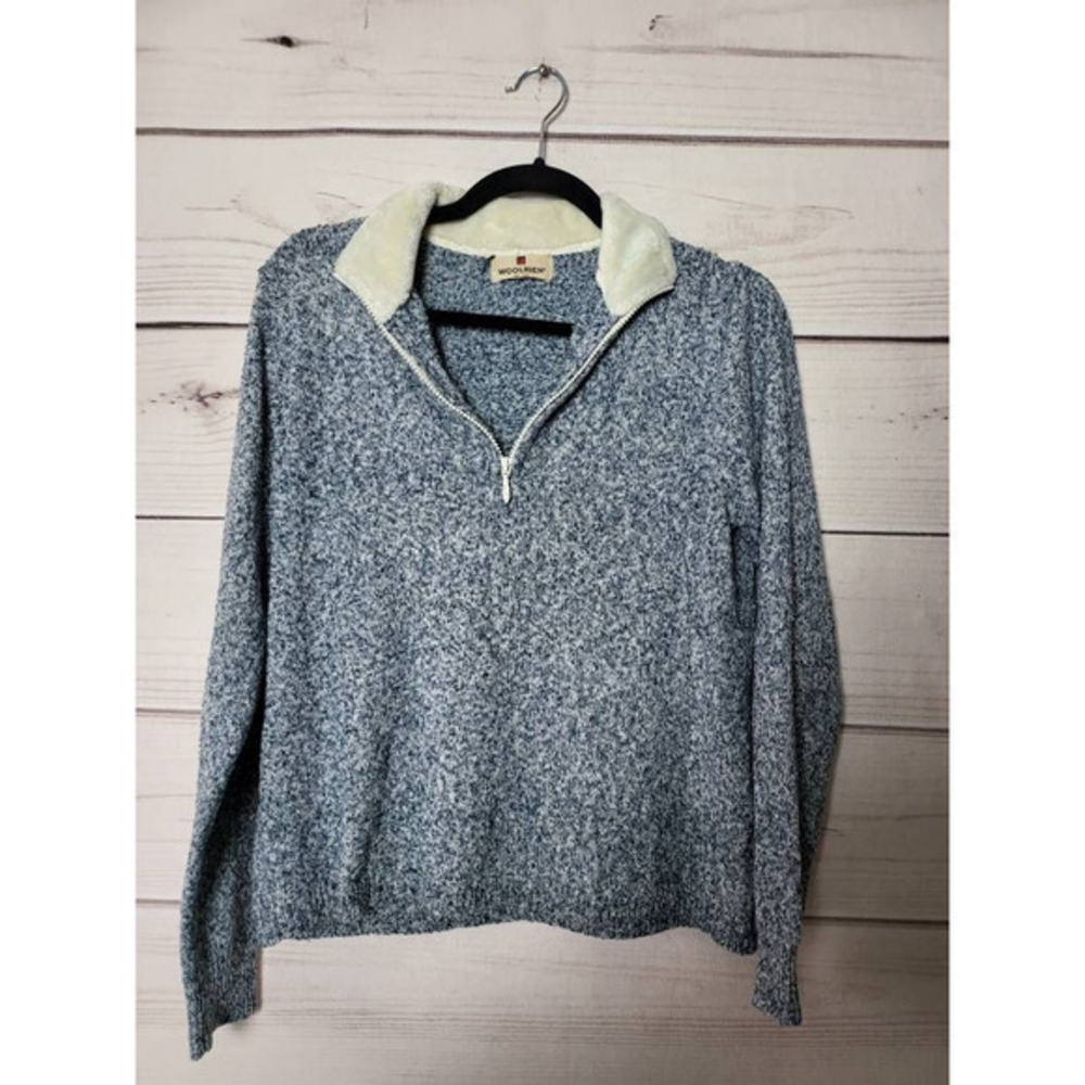Woolrich Womens Pullover Sweater Blue Marled Long Sleeve Half Zip Tight Knit L